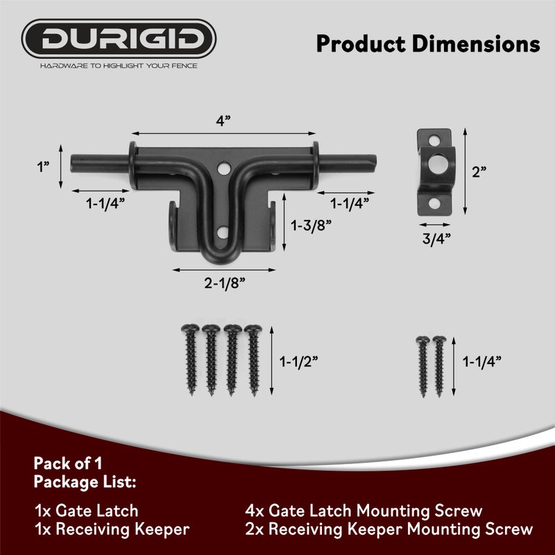 DURIGID Slide Bolt Gate Latch Heavy Duty Gate Locks for Outdoor Fence, Door Latch with Padlock Hole for Shed Door, Wooden Fence, Yard Door, Outdoor Latch, Black 1 Pack - Image 2
